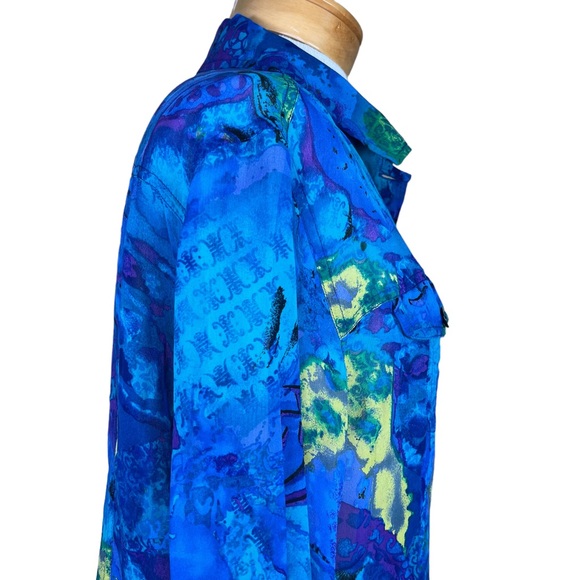 Chico’s Women’s Multi Color Button Front Semi-Sheer Silk Blouse Size 2=XL/16 EUC - Picture 6 of 13